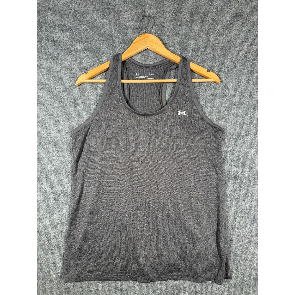 Under Armour HeatGear Racerback Tank Top Womens Large Gray Loose Fit Wide Strap